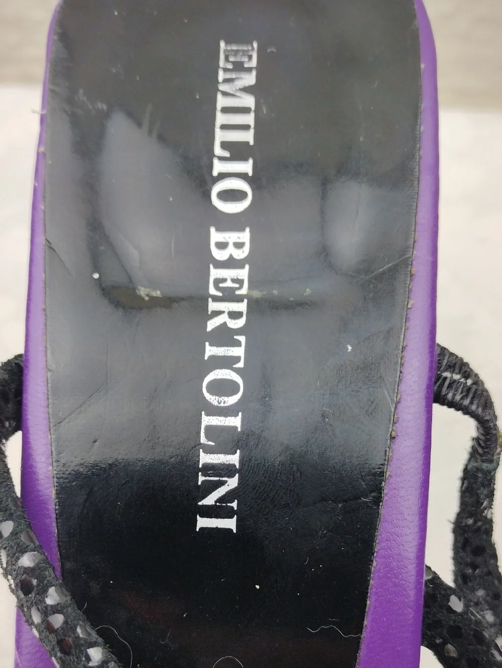Emilio Bertolini Purple Leather Texture Strappy Square Toe Sculpt Heel Sandal